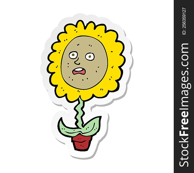 Sticker Of A Cartoon Flower With Face
