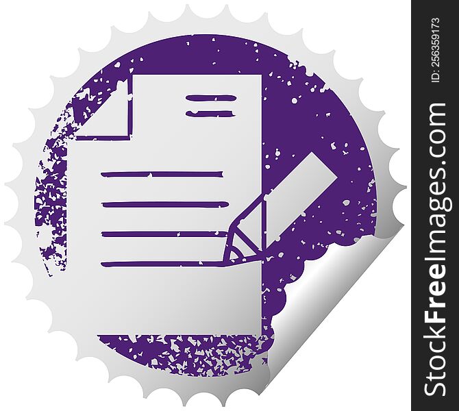 distressed circular peeling sticker symbol of a of writing a document