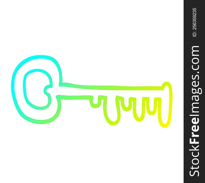 cold gradient line drawing of a cartoon gold key