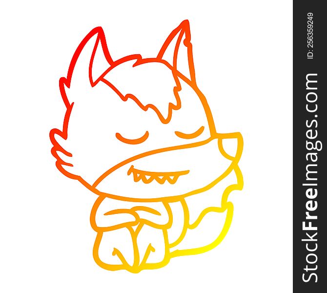 warm gradient line drawing of a friendly cartoon wolf sitting