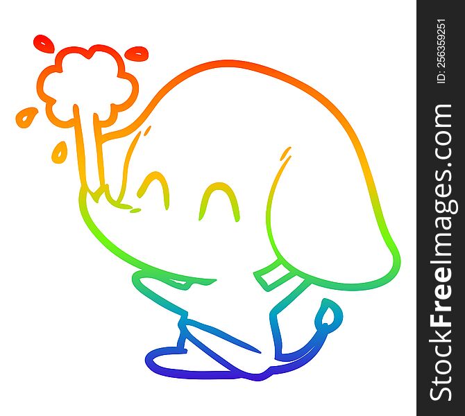 Rainbow Gradient Line Drawing Cute Cartoon Elephant Spouting Water