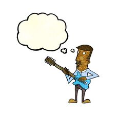 Cartoon Man Playing Electric Guitar With Thought Bubble Stock Photography