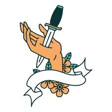 Tattoo With Banner Of A Dagger In The Hand Stock Image