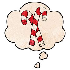 Cartoon Candy Canes And Thought Bubble In Grunge Texture Pattern Style Stock Photography