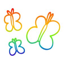 Rainbow Gradient Line Drawing Cartoon Butterflies Stock Photo