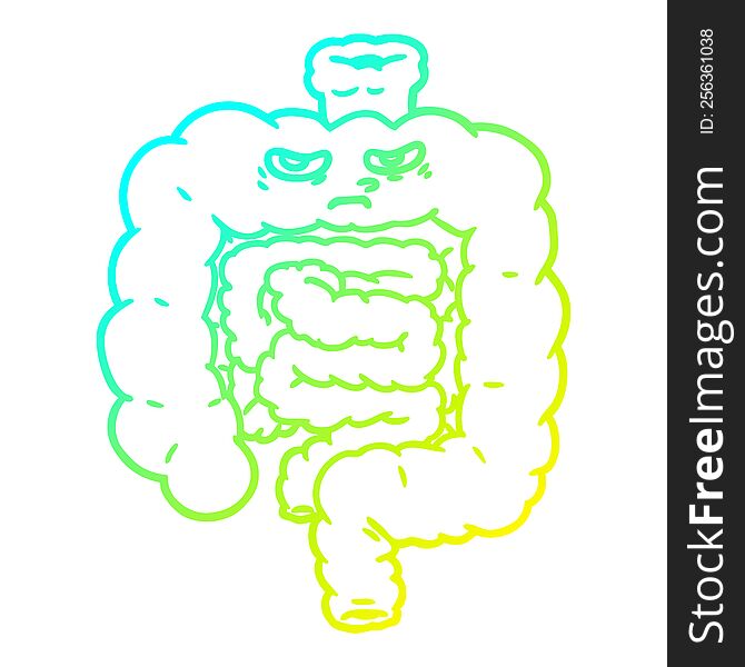 cold gradient line drawing of a cartoon intestines