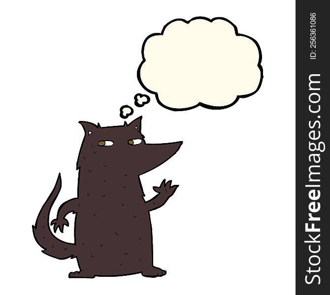 Cartoon Wolf Waving With Thought Bubble
