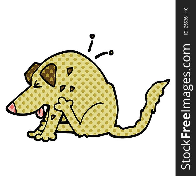 comic book style cartoon dog scratching