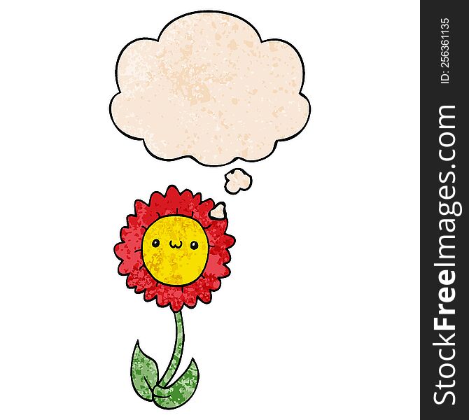 cartoon flower with thought bubble in grunge texture style. cartoon flower with thought bubble in grunge texture style
