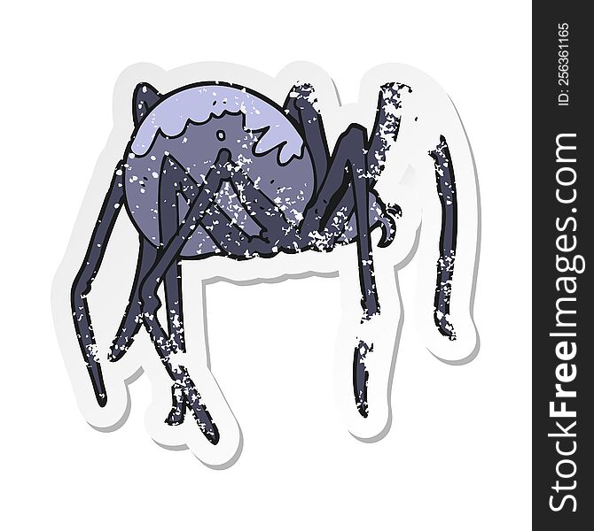 retro distressed sticker of a cartoon creepy spider