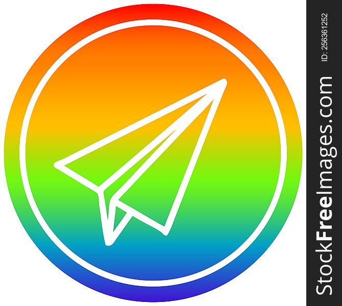 paper plane circular icon with rainbow gradient finish. paper plane circular icon with rainbow gradient finish
