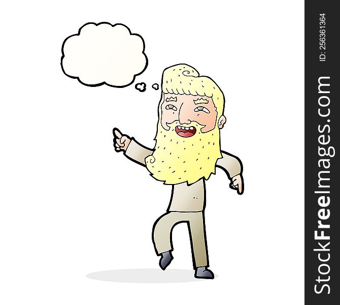 Cartoon Man With Beard Laughing And Pointing With Thought Bubble