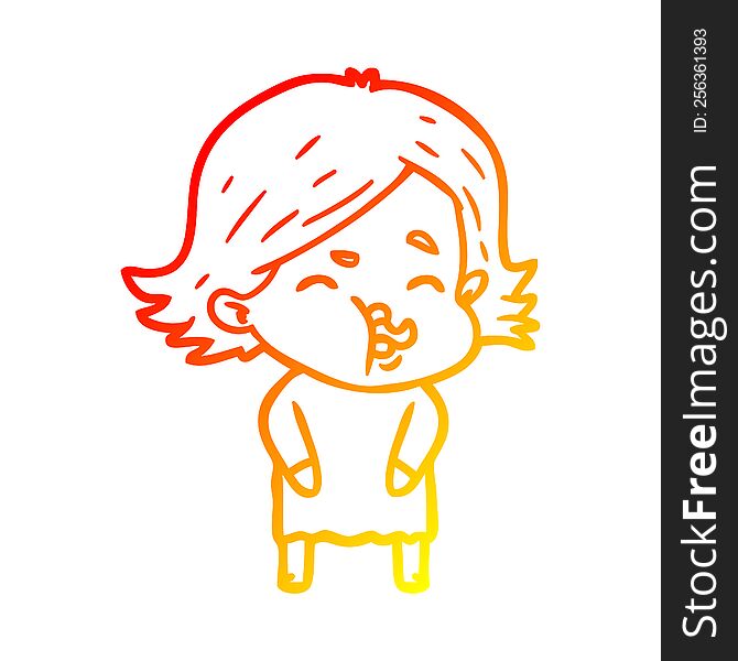 warm gradient line drawing of a cartoon girl pulling face