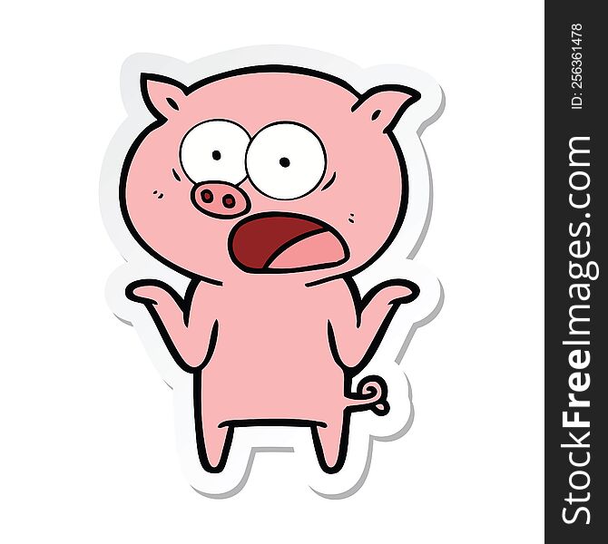 sticker of a cartoon pig shouting