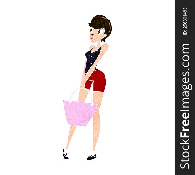 cartoon attractive woman shopping