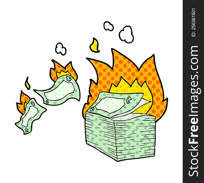 burning money cartoon. burning money cartoon