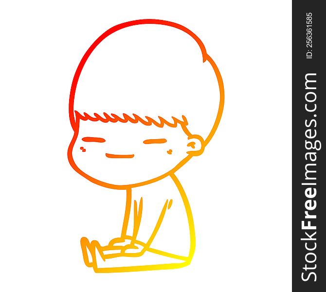 Warm Gradient Line Drawing Cartoon Smug Boy Sitting