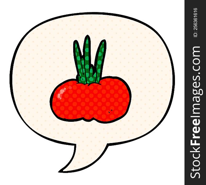 Cartoon Vegetable And Speech Bubble In Comic Book Style