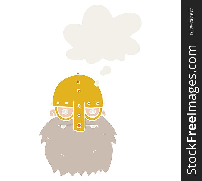 Cartoon Viking Face And Thought Bubble In Retro Style