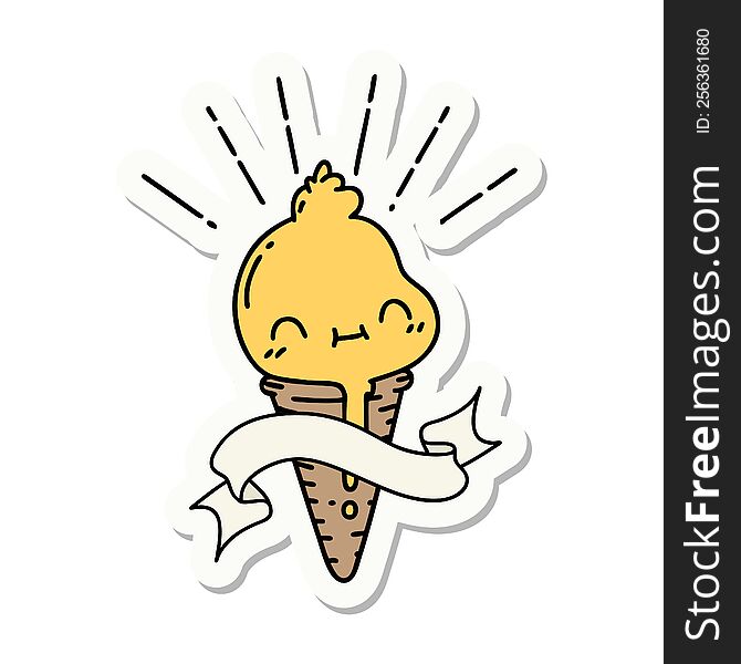 Sticker Of Tattoo Style Ice Cream Character