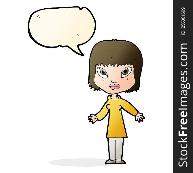 Cartoon Woman With Open Arms With Speech Bubble