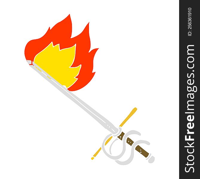 Flat Color Illustration Of A Cartoon Flaming Sword