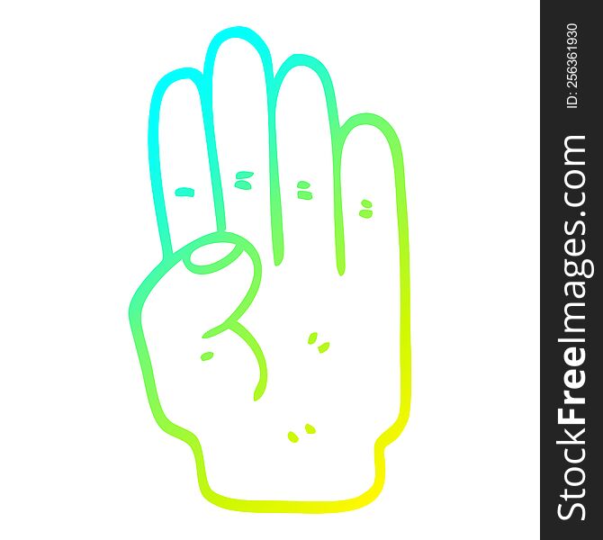 cold gradient line drawing of a cartoon hand