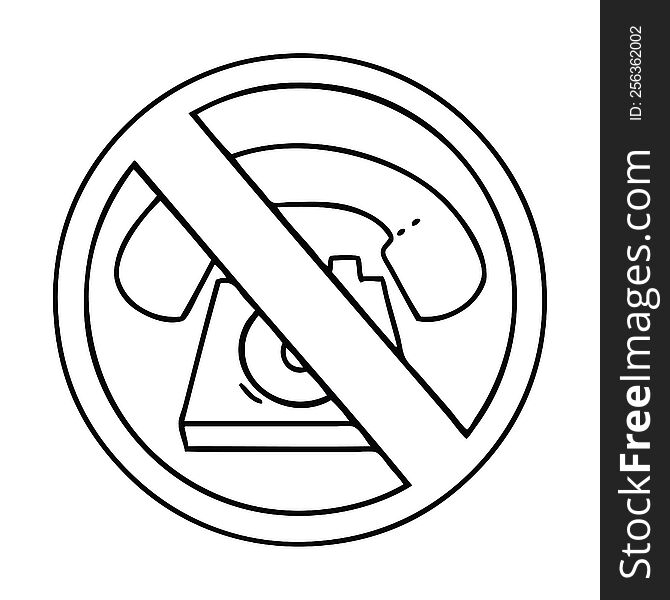 line drawing cartoon of a no phones allowed sign