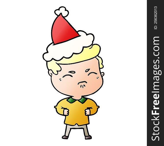 Gradient Cartoon Of A Annoyed Man Wearing Santa Hat