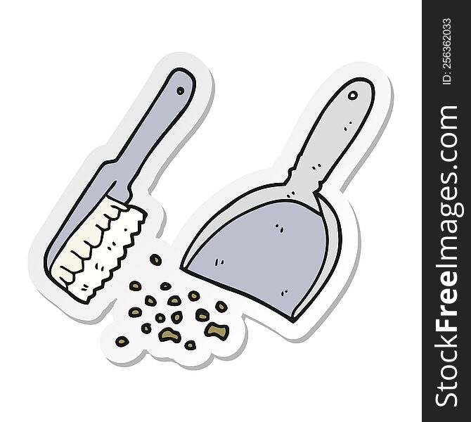 Sticker Of A Cartoon Dustpan And Brush