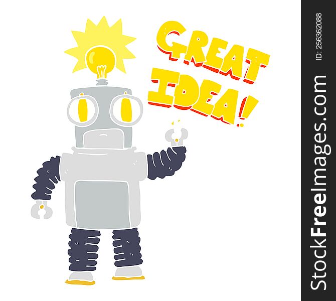 flat color illustration of robot with great idea. flat color illustration of robot with great idea