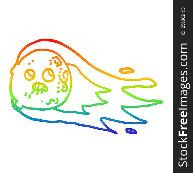 rainbow gradient line drawing of a cartoon worried comet