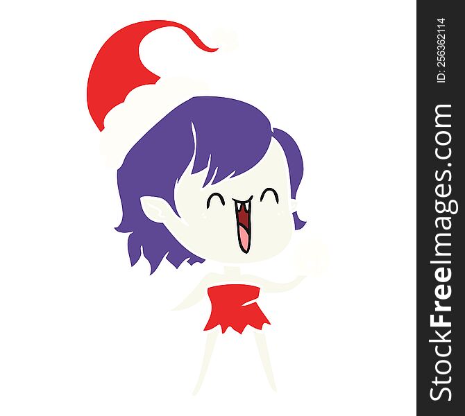 cute hand drawn flat color illustration of a happy vampire girl wearing santa hat