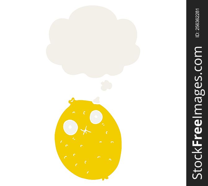 cartoon bitter lemon with thought bubble in retro style