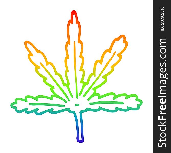 Rainbow Gradient Line Drawing Cartoon Marijuana Leaf