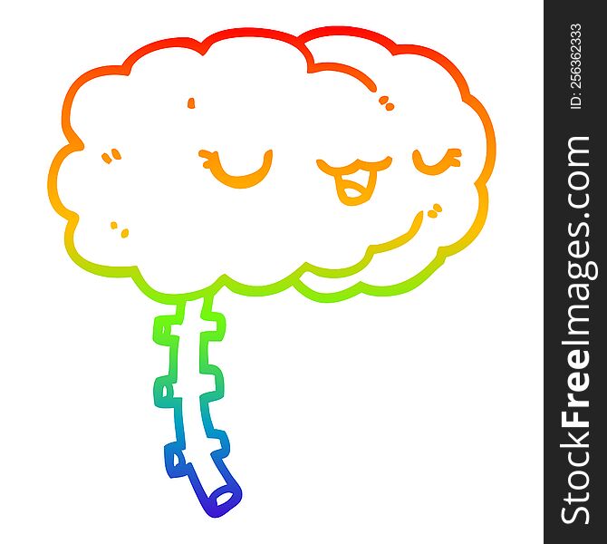 rainbow gradient line drawing of a happy cartoon brain