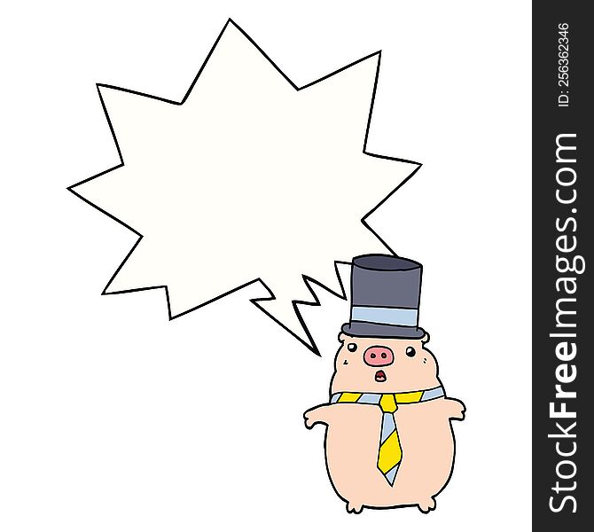 cartoon business pig with speech bubble. cartoon business pig with speech bubble