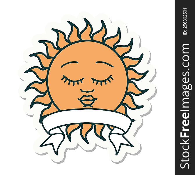 Tattoo Sticker With Banner Of A Sun With Face