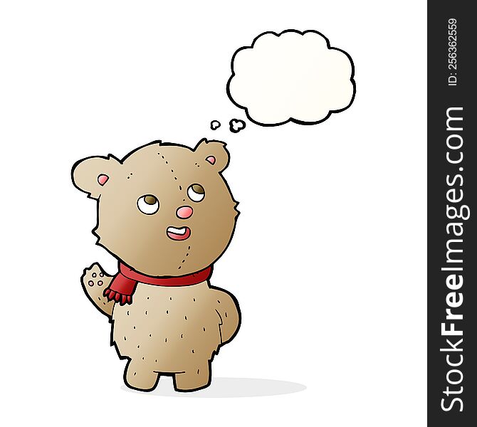 Cartoon Cute Teddy Bear With Scarf With Thought Bubble