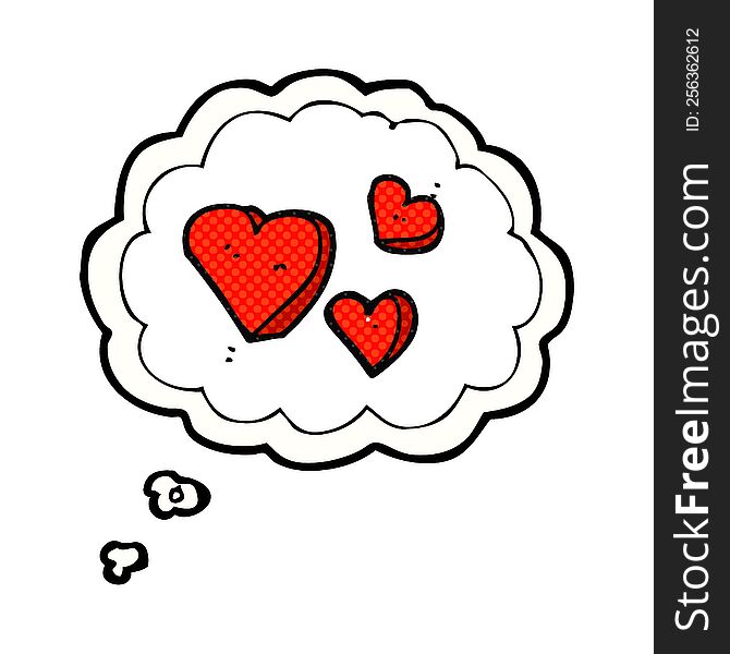freehand drawn thought bubble cartoon hearts