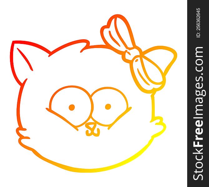 Warm Gradient Line Drawing Cute Cartoon Kitten Face