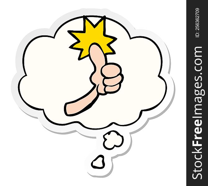 Cartoon Thumbs Up Sign And Thought Bubble As A Printed Sticker