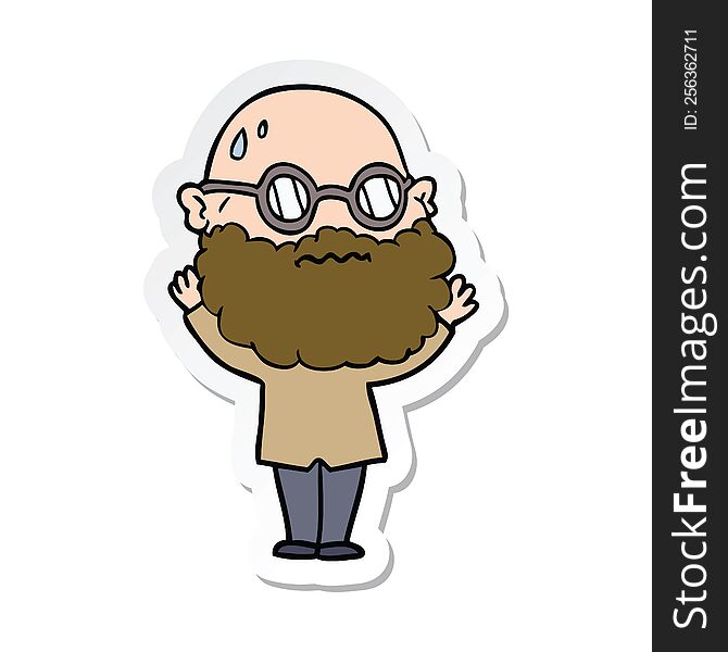 Sticker Of A Cartoon Worried Man With Beard And Spectacles