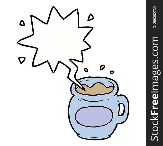 cartoon mug of coffee with speech bubble. cartoon mug of coffee with speech bubble