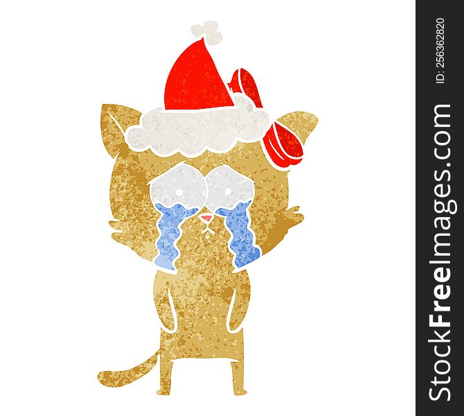 retro cartoon of a cat wearing santa hat