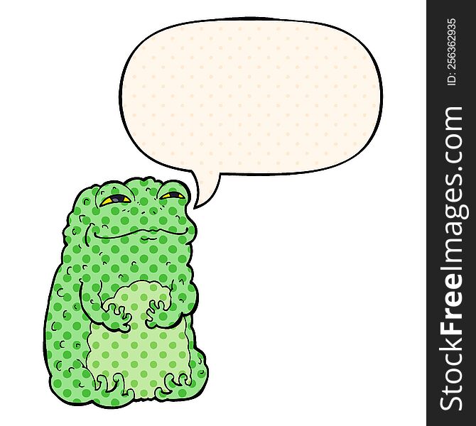 cartoon smug toad with speech bubble in comic book style