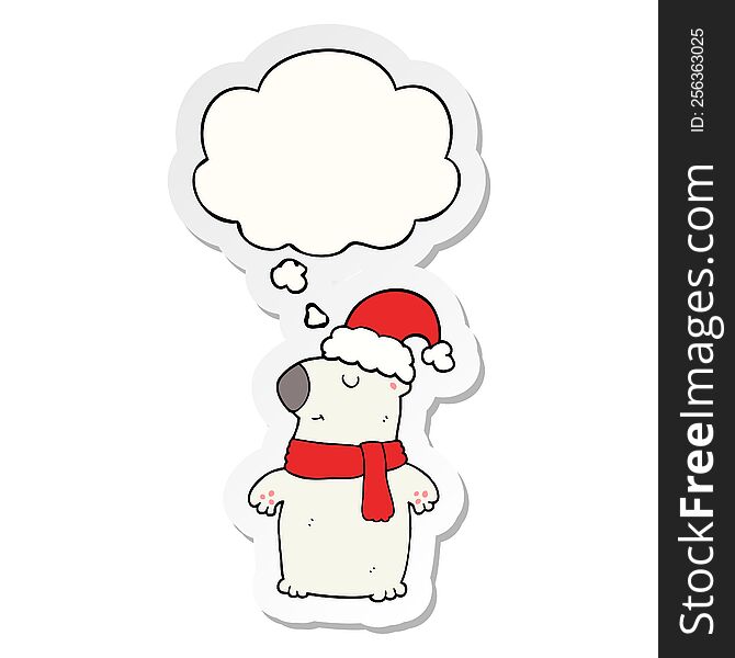 Cute Cartoon Christmas Bear And Thought Bubble As A Printed Sticker