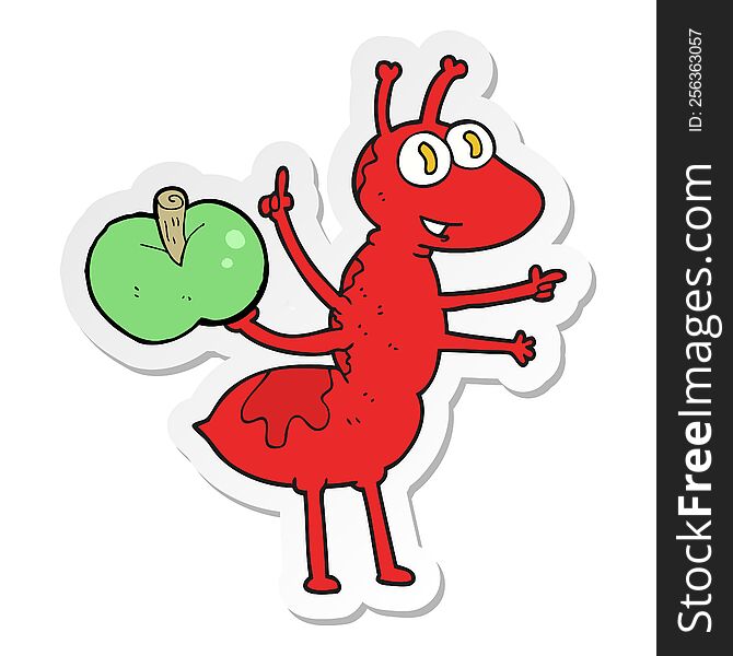 sticker of a cartoon ant with apple