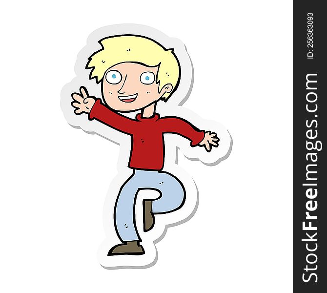Sticker Of A Cartoon Excited Boy Dancing