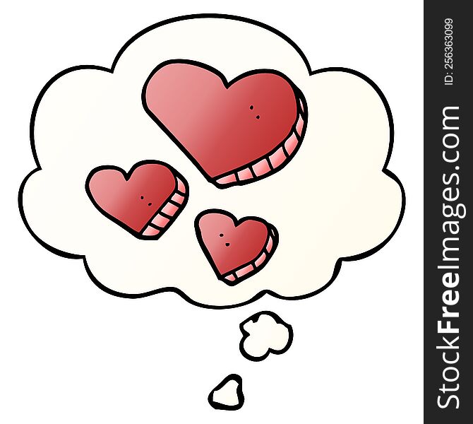 Cartoon Love Hearts And Thought Bubble In Smooth Gradient Style